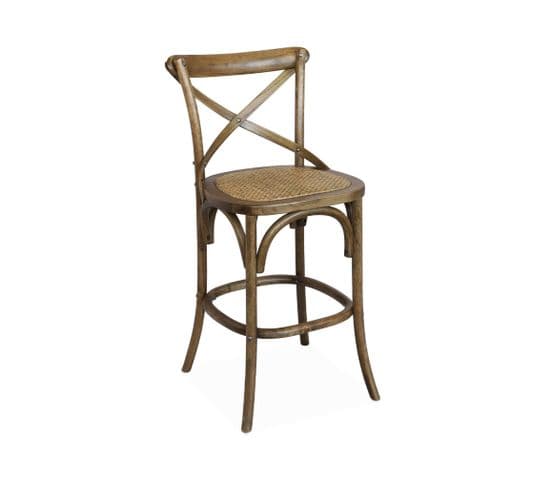 Tabouret De Bar Bistrot Vintage En Bois Marron Vieilli Avec Repose-pieds