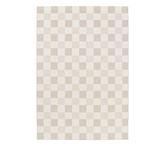 Tapis Intérieur/extérieur Motif Damier Beige 120x170cm Polyester Recyclé