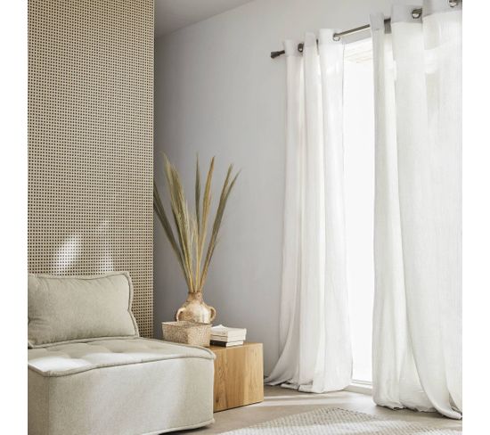 Set De 2 Rideaux En Gaze De Coton Blanc. Tissu Gaufré. 2x 135x240cm Avec Oeillets