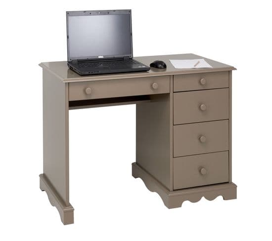 Bureau Taupe 1 Caisson 5 Tiroirs De Style Charme Anglais L 100 H 74.7 P 58.3 Cm