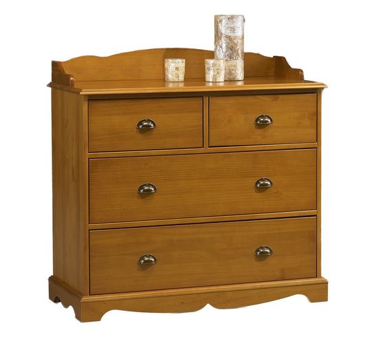 Commode 4 Tiroirs Pin Miel Style Anglais Avec Crédence L 96 H 91.6 P 42 Cm