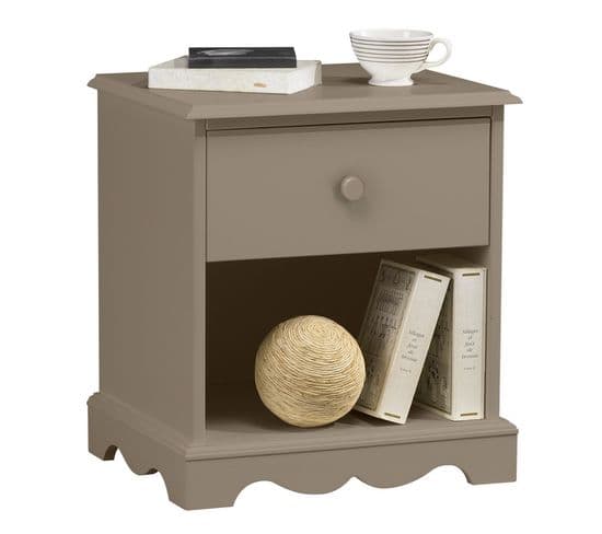 Chevet Taupe 1 Tiroir 1niche Style Anglais L 51 H 56.5 P 42.5 Cm