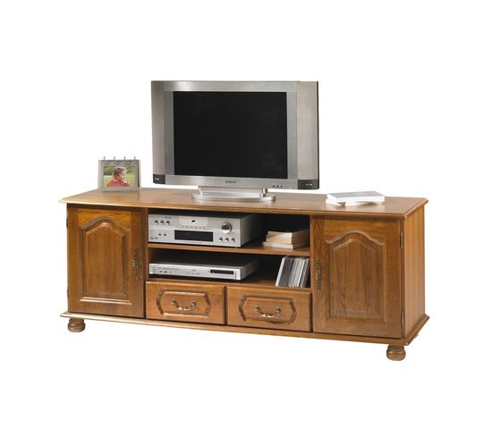 Meuble TV 70 Pouces Chêne Rustique 2 Portes 2 Tiroirs L 158.8 H 60.3 P 46 Cm