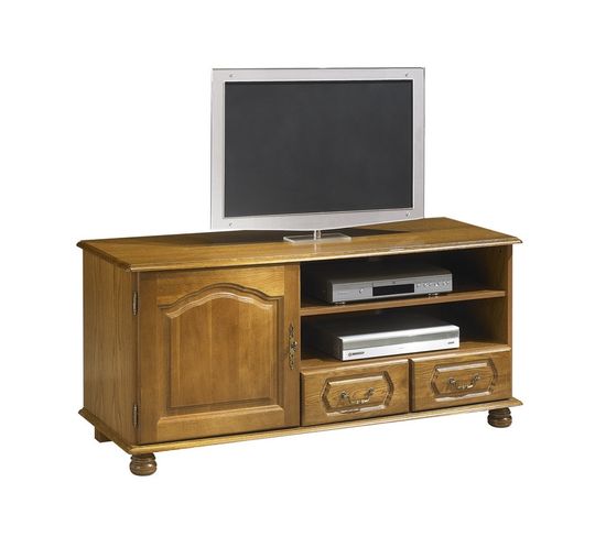 Meuble TV 60 Pouces Chêne Rustique 1 Porte 2 Tiroirs L 133.6 H 60.7 P 46 Cm