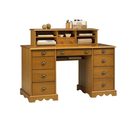 Bureau Ministre Pin Miel Style Anglais 11 Tiroirs 5 Niches L 137.5 H 99.7 P 58.3 Cm