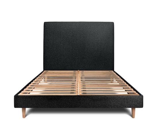 Lit 200x200cm Avec Tête De Lit Tapissier Bouclette Et Sommier Kit Noir