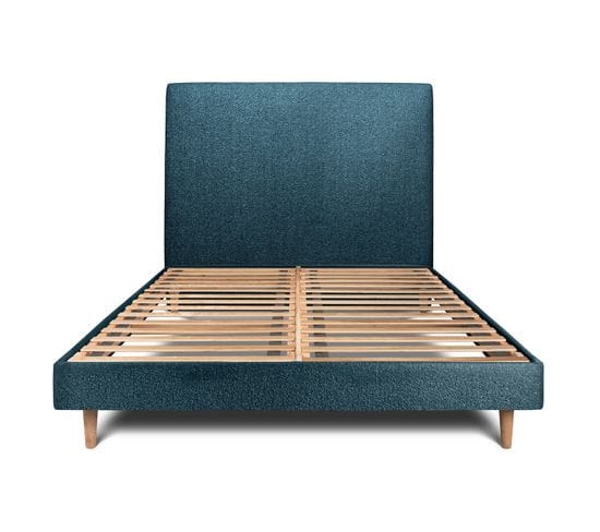 Lit 180x200cm Avec Tête De Lit Tapissier Bouclette Et Sommier Kit Bleu