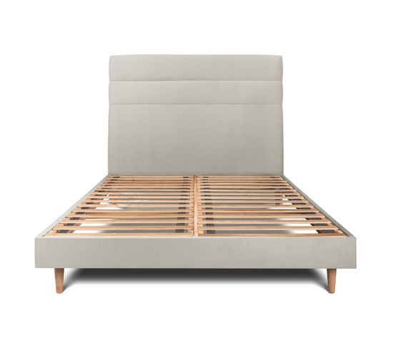 Lit 200x200cm Avec Tête De Lit Lignes Velours Et Sommier Kit Taupe