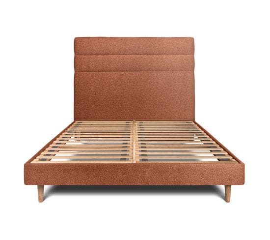 Lit 180x200cm Avec Tête De Lit Lignes Bouclette Et Sommier Kit Terracotta