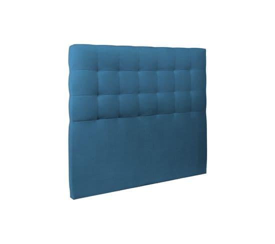 Tete De Lit Capitonnee Velours Bleu L 140 Cm - Ep 10 Cm Rembourre