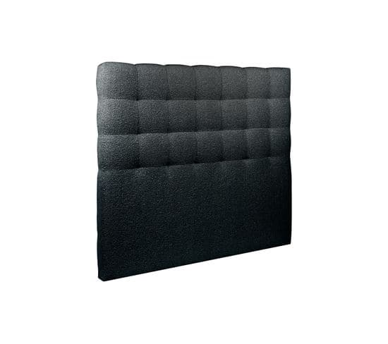 Tete De Lit Capitonnee Bouclette Noir L 200 Cm - Ep 10 Cm Rembourre