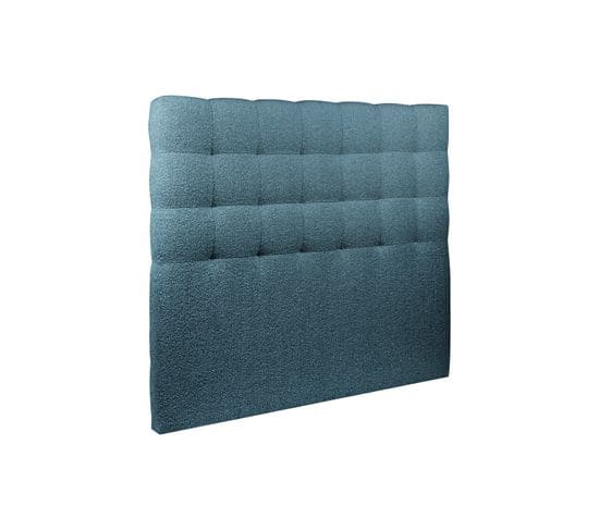 Tete De Lit Capitonnee Bouclette Bleue L 200 Cm - Ep 10 Cm Rembourre