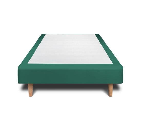 Sommier Tapissier Velours Vert 90x200 H35cm