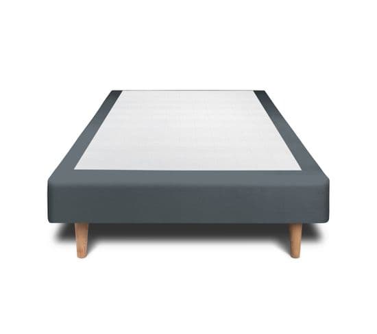 Sommier Tapissier Velours Gris Anthracite 90x200 H35cm