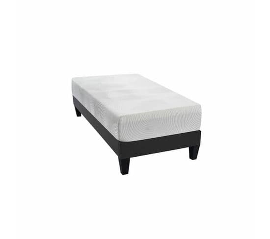 Ensemble Matelas Mousse 90x200 Le Tombeur - Avec Sommier Kit Gris Et Pieds - Dehoussable