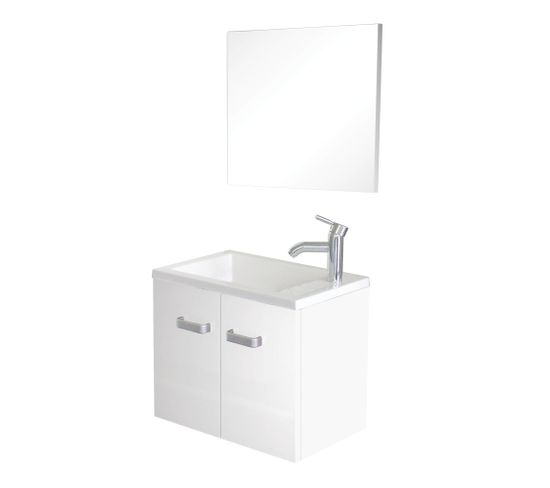 Lave-mains Epice - Avec Miroir - 50cm - Blanc - Laqué - Livré En Kit