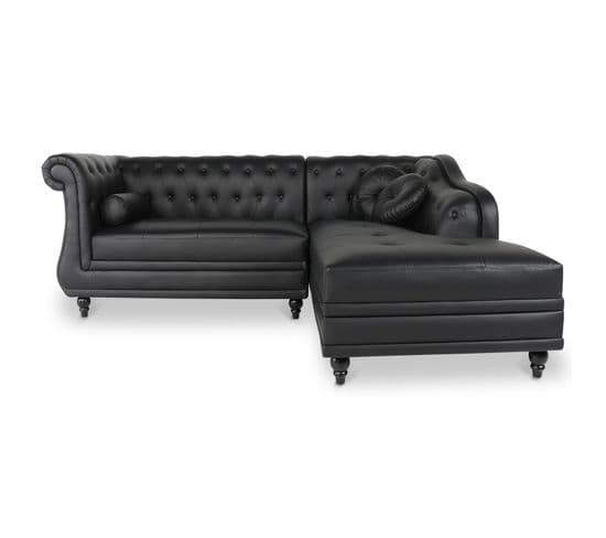 Canapé D'angle Droit Empire Noir Style Chesterfield