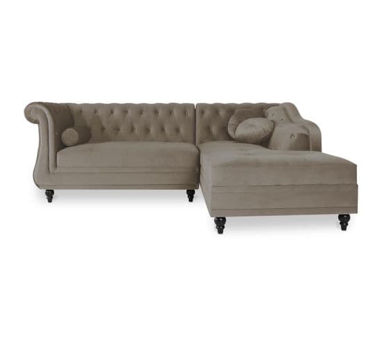 Canapé D'angle Droit Empire Velours Taupe Style Chesterfield