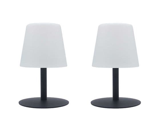 Lot De 2 Lampe De Table Sans Fil LED 2x Standy Mini Rock Gris Acier H25cm