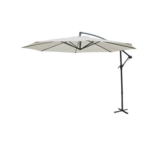 Parasol Déporté Ø350cm - Hardelot - Coloris Écru. Structure Anthracite. Manivelle Anti-retour.