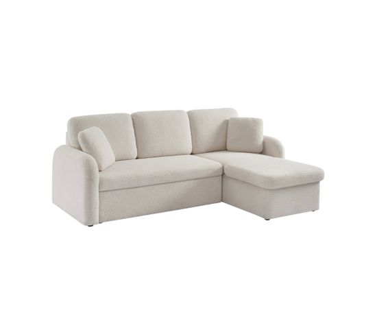 Canapé D'angle Convertible En Tissu Bouclettes Blanches - Milano - 3 Places. Fauteuil D'angle