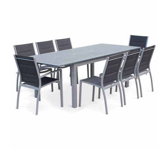 Salon De Jardin Table Extensible - Chicago Gris - Table En Aluminium 175/245cm Avec Rallonge Et 8
