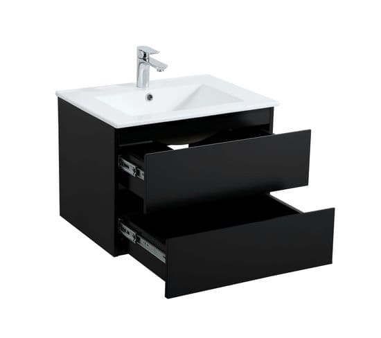 Ensemble Meuble Simple Vasque 60cm Avec Vaque Et Colonne Sorrento - Noir