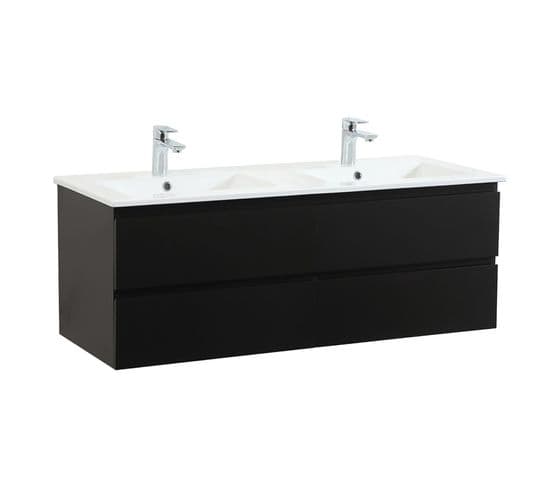 Meuble Double Vasque 120cm  Avec Plan Céramique Sorrento Noir