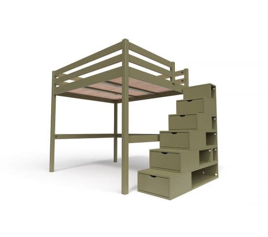 Lit Mezzanine Sylvia Avec Escalier Cube Bois, Couleur: Taupe, Dimensions: 160x200