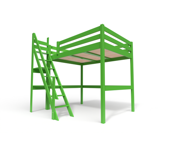 Lit Mezzanine Sylvia Avec Escalier De Meunier Bois, Couleur: Vert, Dimensions: 140x200