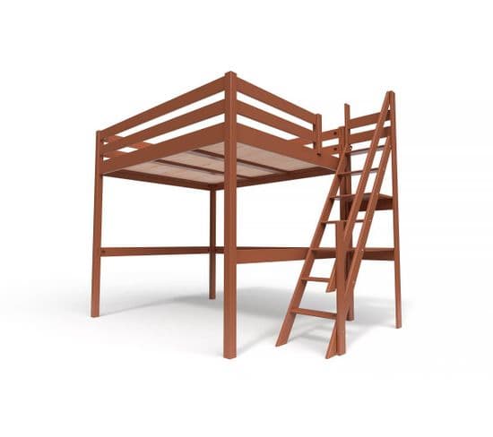 Lit Mezzanine Sylvia Avec Escalier De Meunier Bois, Couleur: Chocolat, Dimensions: 160x200