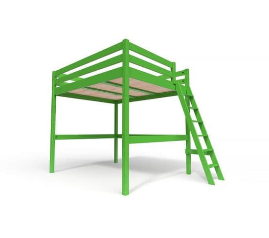 Lit Mezzanine Sylvia Avec Échelle Bois, Couleur: Vert, Dimensions: 160x200