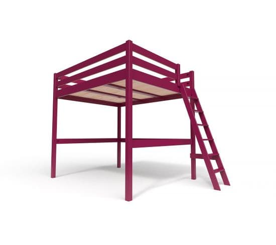 Lit Mezzanine Sylvia Avec Échelle Bois, Couleur: Prune, Dimensions: 160x200