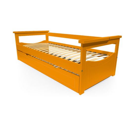 Lit Gigogne Topaze Pin Massif, Couleur: Orange, Dimensions: 90x190