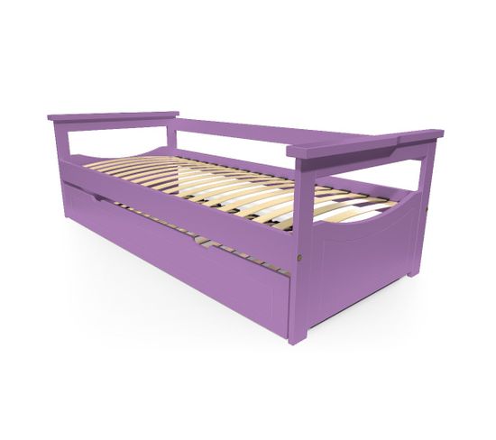 Lit Gigogne Topaze Pin Massif, Couleur: Lilas, Dimensions: 90x190