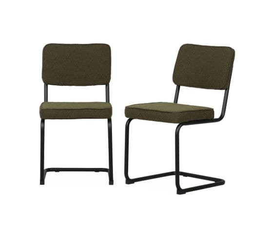 Lot De 2 Chaises Cantilever Bouclette Texturée Verte. Maja. L46 X P54.5x H84.5cm