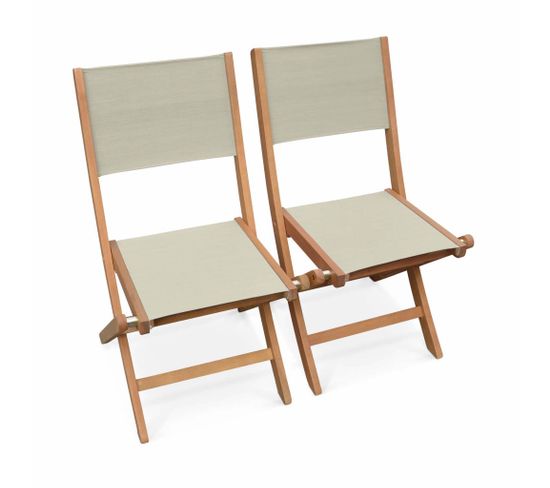 Chaises De Jardin En Bois Et Textilène - Almeria Gris Taupe - 2 Chaises Pliantes En Bois