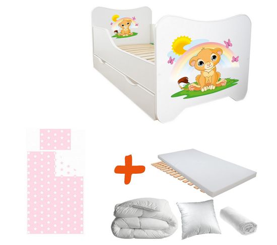 Pack Complet Lit Lion : Sommier + Tiroir + Matelas Et Parure + Couette + Oreiller