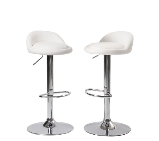 Lot 2 Tabourets De Bar-cuisine Simili Pivotant Hauteur Réglable Pied Chrome SATI (blanc)