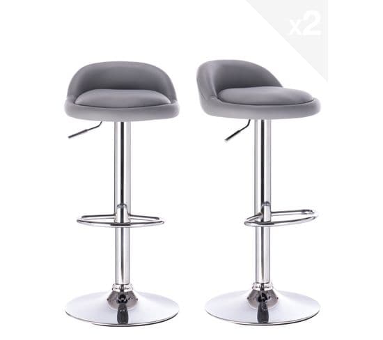 Lot 2 Tabourets De Bar-cuisine Simili Pivotant Hauteur Réglable Pied Chrome SATI  (gris)