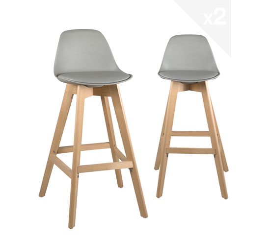 Lot de 2 chaises de bar scandinaves MALI (gris)