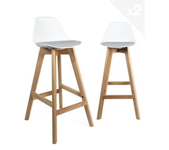 Lot de 2 chaises de bar scandinaves MALI (blanc gris)