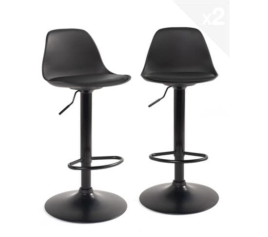 Lot 2 Tabourets De Bar Design Coussin Simili Pivotant Hauteur Réglable SIG (noir Intégral)