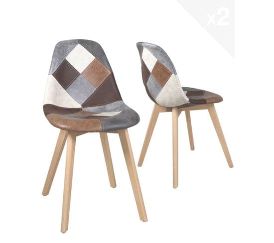 Lot de 2 chaises scandinaves patchwork NADA (marron)