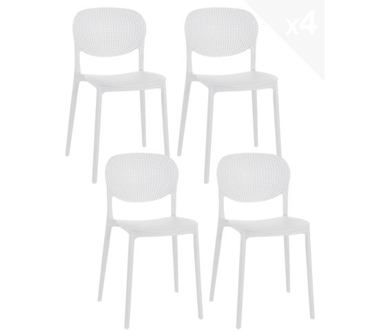 Lot 4 Chaises De Cuisine Empilables Plastique Souple ABY (blanc)