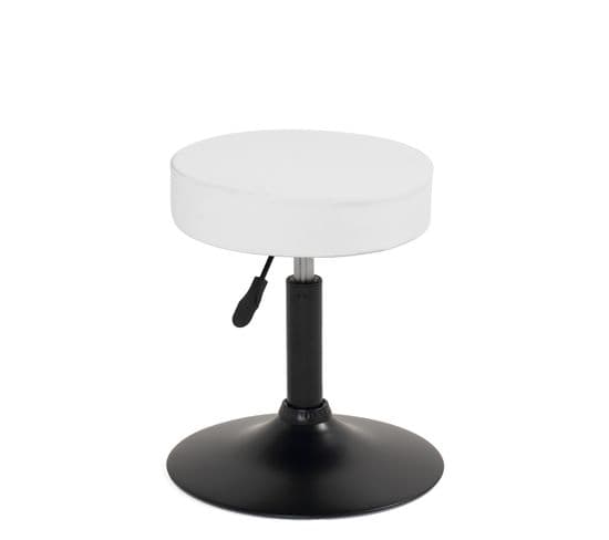 Petit tabouret simili rond rembourré pivotant hauteur réglable 43 à 57 cm YU (blanc Noir)