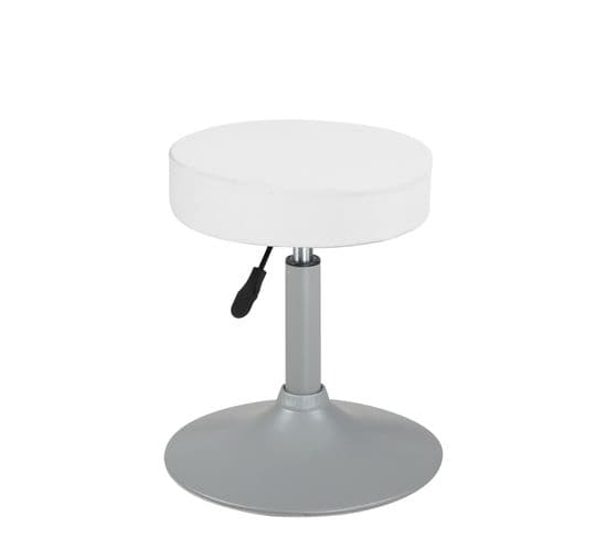 Petit tabouret simili rond rembourré pivotant hauteur réglable 43 à 57 cm YU (blanc Gris)