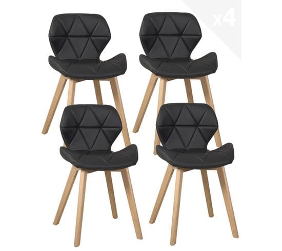 Lot 4 Chaises Scandinaves Simili Matelassé Rembourré Pieds Bois Clair FATI (noir)