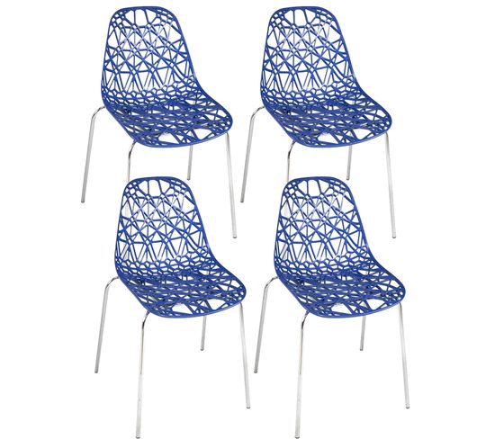 Lot 4 Chaises De Cuisine Design Siège Dentelle Nid D'abeille Pieds Chrome IKO (bleu)