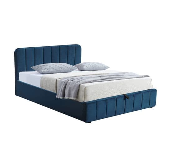 Lit coffre 140x190 cm avec sommier AVIA en velours bleu